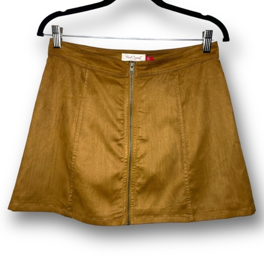 Red Camel Size 9 Tan Faux Suede Leather Zipper Front Lined A Line Mini Skirt